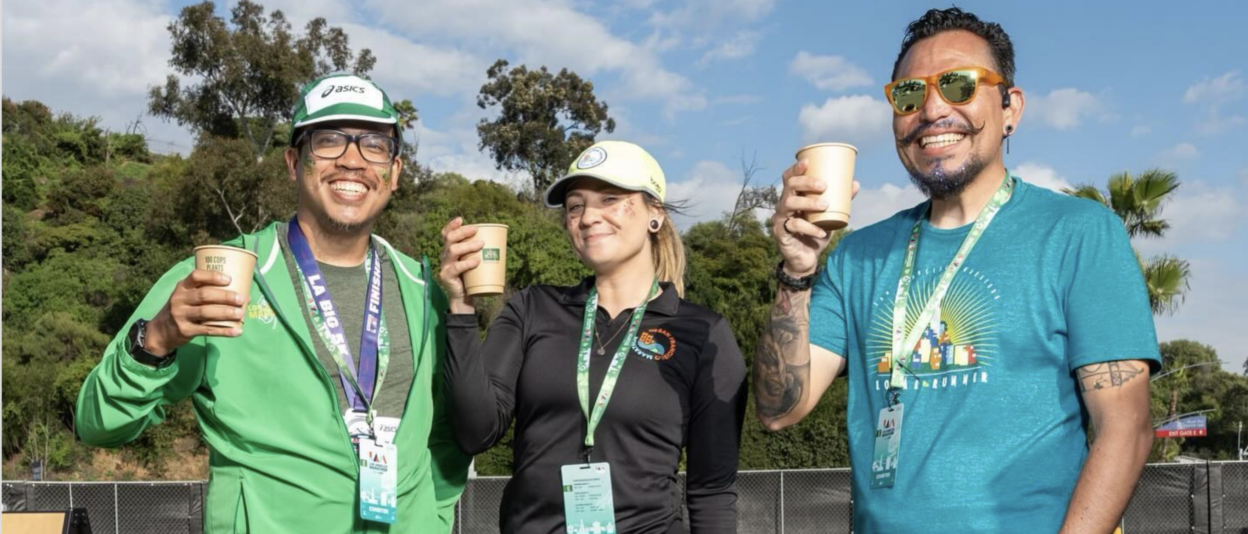 Damaris Gutierrez (middle) with two other SFM ambassadors toast with coffee to another succesful race.